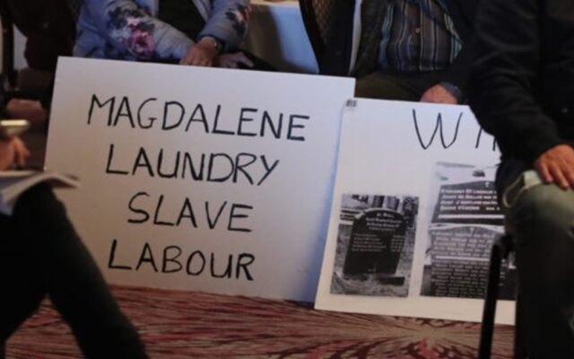 Close up of campaigning signs for victims and survivors.