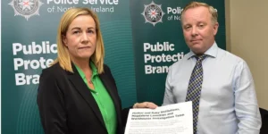 PSNI pictured with leaflet for Mother and Baby institutions and Magdalene Laundries