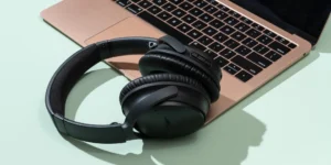 Image of headphones and laptop for oral transcripts